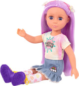 Glitterpiger - Luma - 36 cm artikuleret dukke - Unikt lilla hår og lilla øjne - Hårforlængelser, sløjfe, klips og farverigt outfit - 3 år +