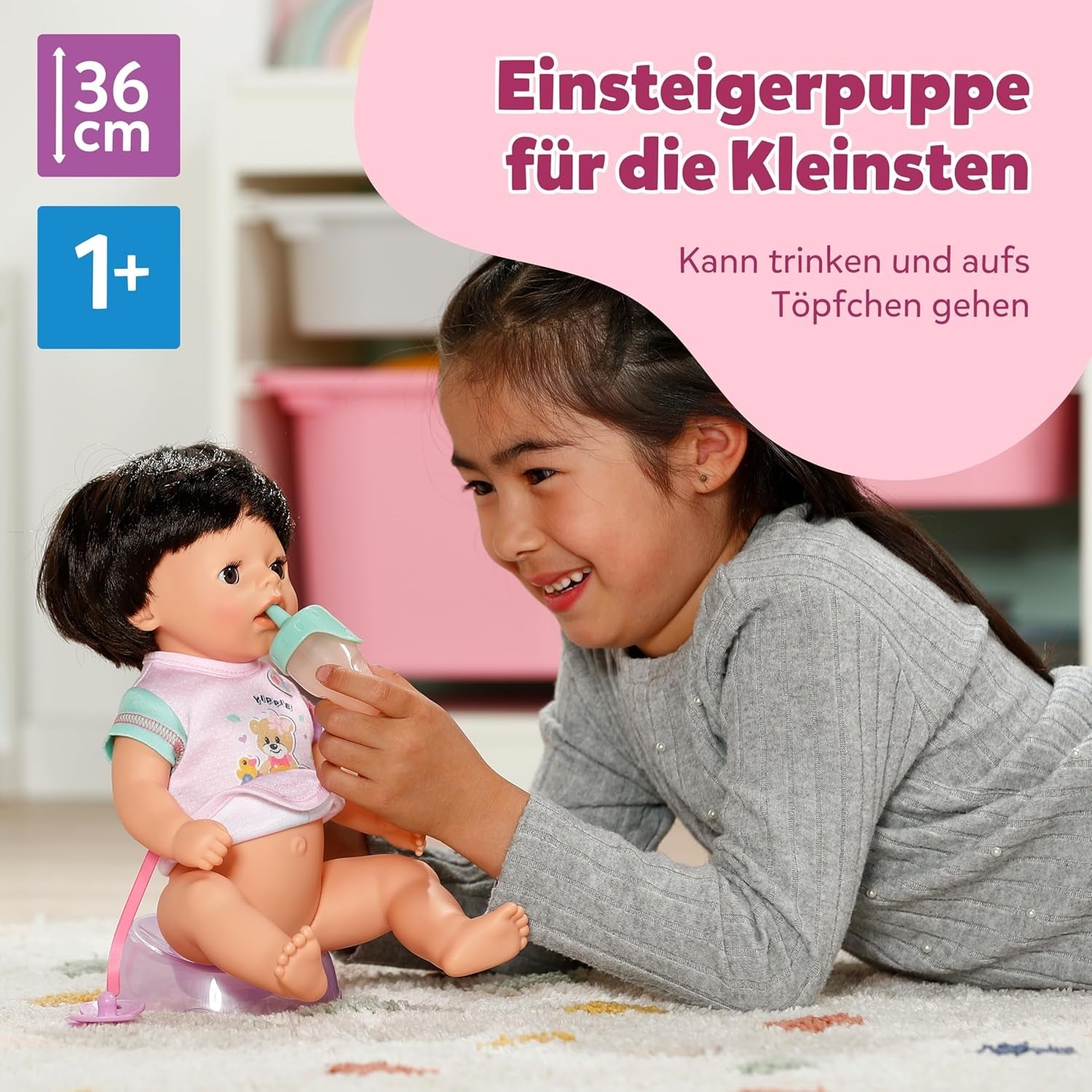 BABY Born Amy - 36 cm dukke - Babydukke med 7 funktioner til småbørn fra 1 år - Virker uden batterier - Inkluderer tilbehør og madras