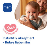 Originale MAM sutter | 6-16 mandag | Suttesæt til baby og småbørn | Accept 94% | Hjælper med at forhindre uønsket tandjustering | SkinSoft silikone suttesutter | Krokodille/Løv | Pakke med 4