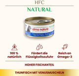 Almo Nature HFC Naturlig våd kattefoder - Tun med muslinger, pakke med 24 (24 x 70 g)