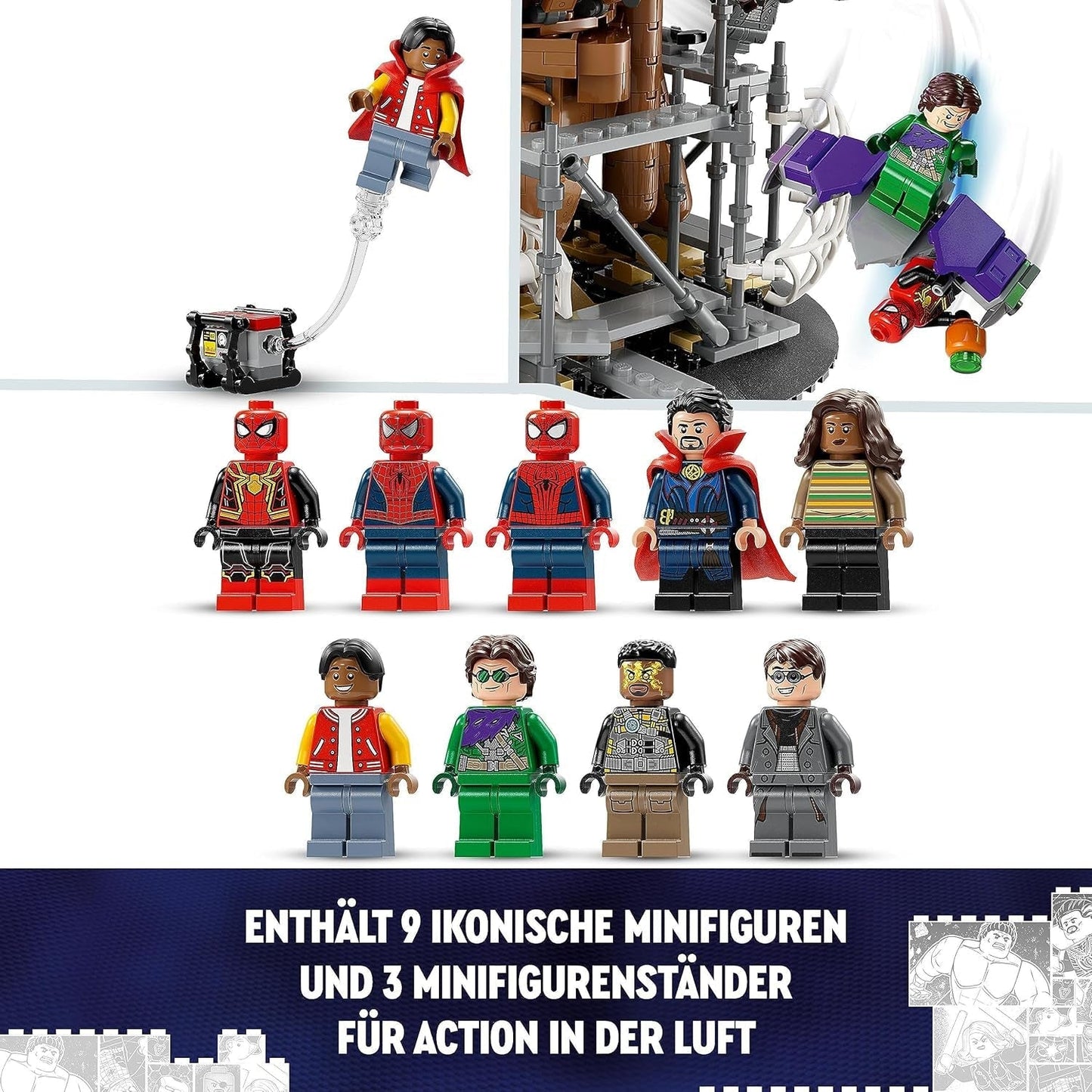 LEGO 76261 Marvel Spider-Man's Big Showdown, Spider-Man: No Way Home sæt med 3 minifigurer Peter Parker plus Green Goblin, Electro, Sandman, Ned, Doctor Strange og MJ, samlermodel Byggesæt Besuche den LEGO-Store