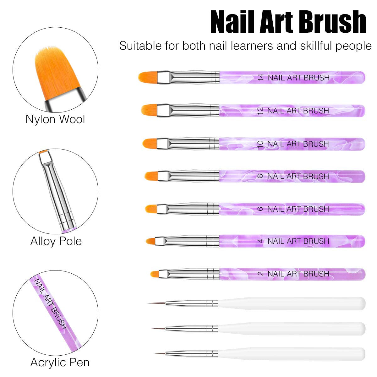 Nagel Pinsel Sæt, 10-Teilig Gelnägel Pinsel Nagellackstift Acrylpinsel Für UV Gel Nägel Acrylfingernägel Nailart Maniküre Nageldesign Zubehör