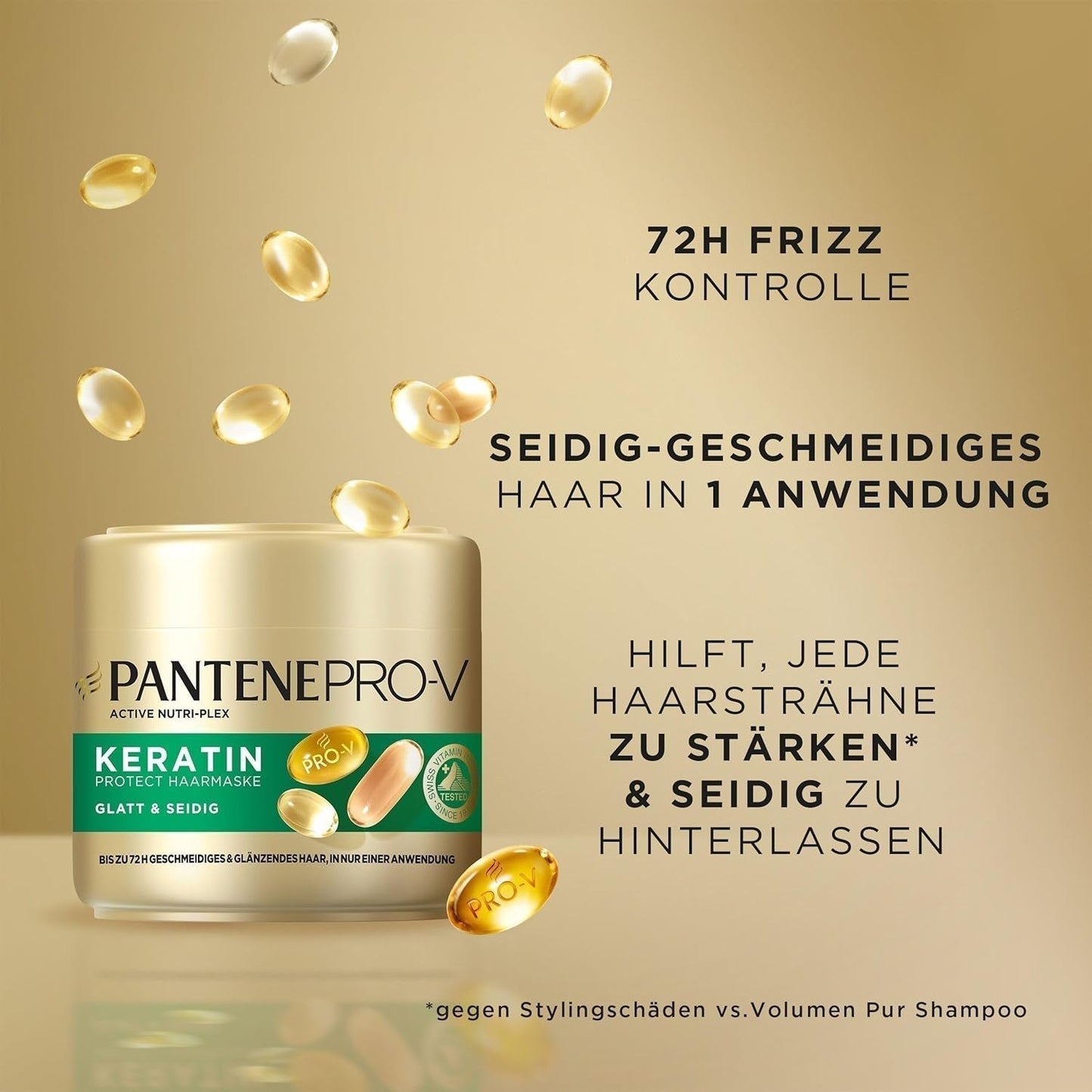Pantene Pro-V Smooth & Silky Keratin Protect Hair Mask 500ml til krøllet og tørt hår, Op til 72 timers glat og skinnende hår i en enkelt påføring, Med Pro-V formel og Active Nutri-Plex hårmaske Naty Shop