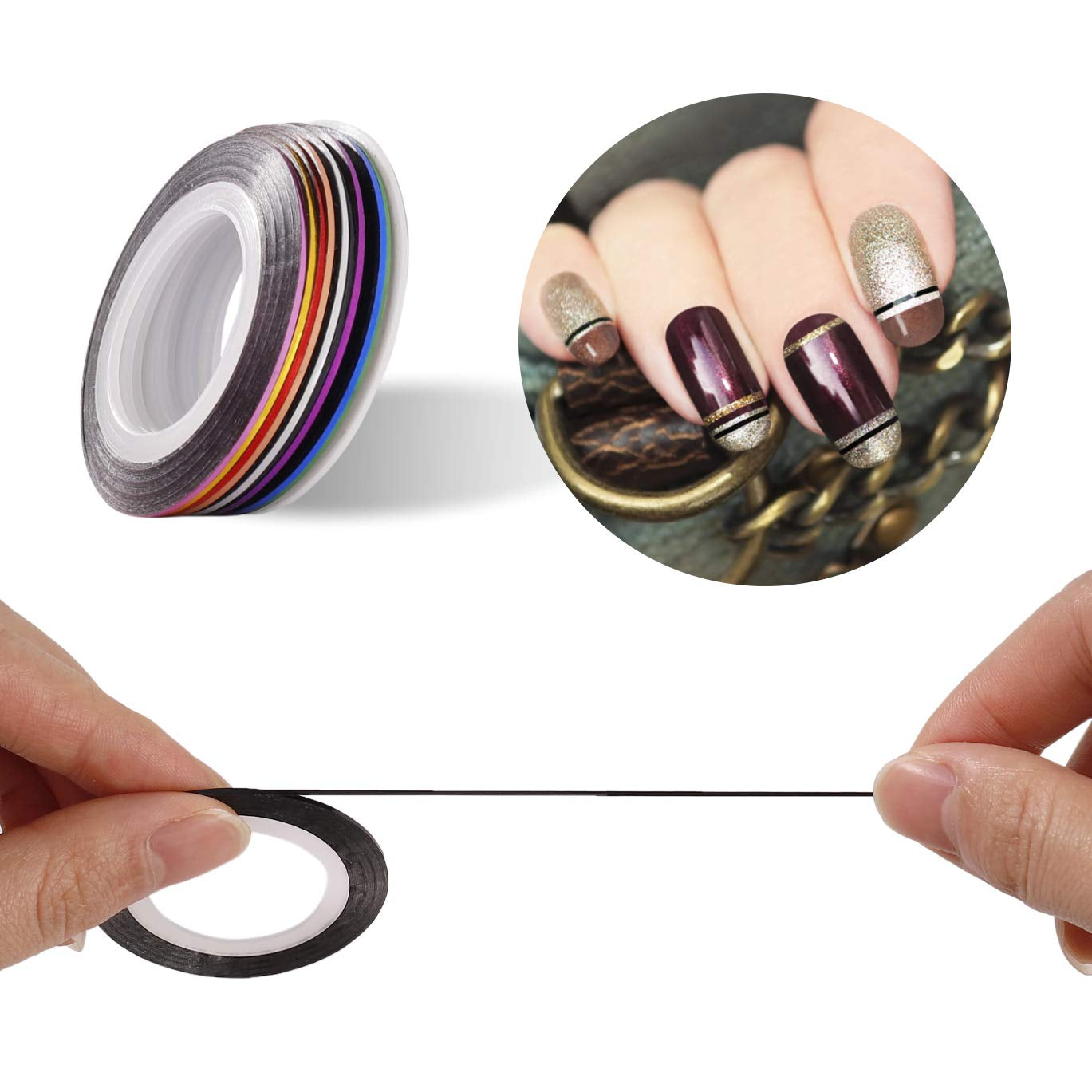 Nail Art Dekorationen & Nagelpinsel Sæt, Nageldesign Zubehör, Nagelset 5 Stk 2 Wege Punktierung Stift, 15 Malerei Polnisch Pinsel Sæt, 10 Streifenband, 4 Boxen Bunte Nagel Rhinestones Dekoration