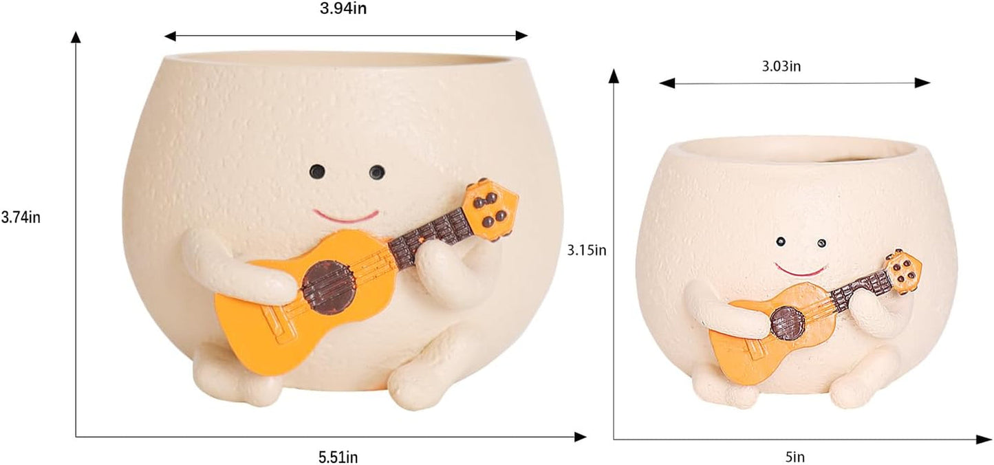 Smiley-urtepotter Sødt harpikshoved Perlehalskæde Urtepotte Unik Guitar Indendørs Udendørs Sukkulent Urtepotte Gaveidé til mor