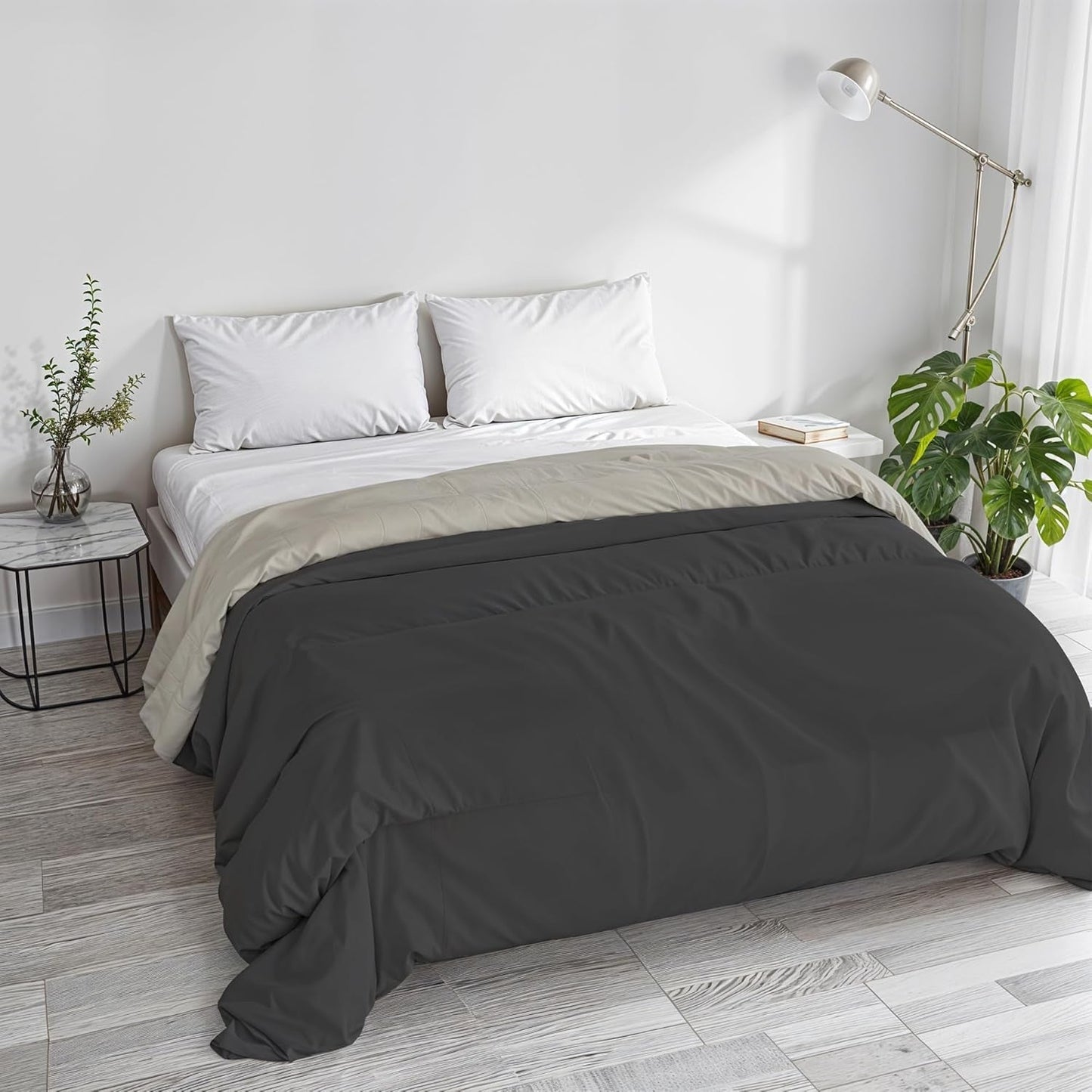 Basic vinterdyne, ensfarvet og foret, mørkegrøn/creme, 200X245Cm Dyner og dyner Naty Shop Mørkegrå/lysegrå 250X245Cm