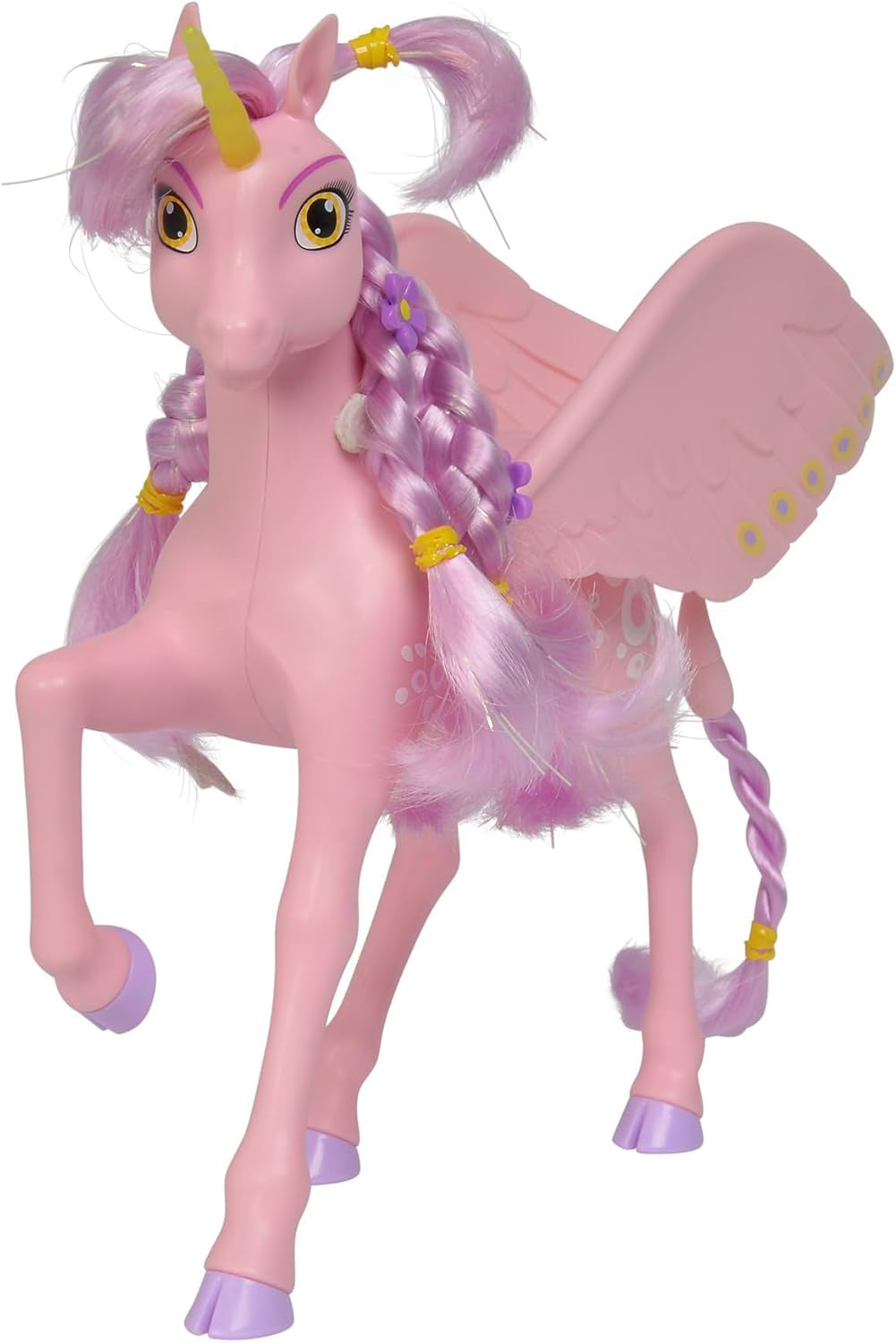 Simba 109480092 - Mia and Me Unicorn Kyara, med bevægelige vinger, hårspænder og stylingbørste, 20 cm, 3+, pink