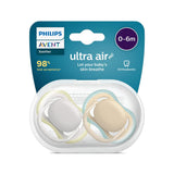 Philips Avent Ultra Air-sutter pakke med 2 - Bisphenol A-sutter til babyer 0-6 måneder (model SCF085/15) Brun/grøn