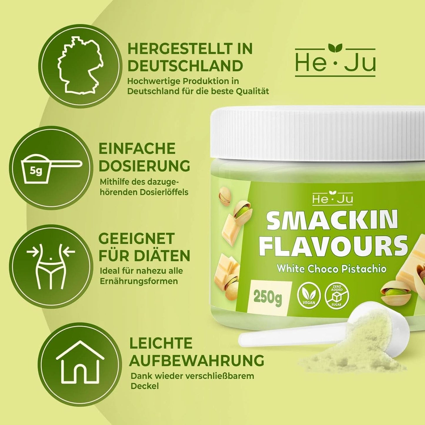 He-Ju, Pulver med hvid chokolade og pistacie smag, 250 gram Naty Shop Flavours