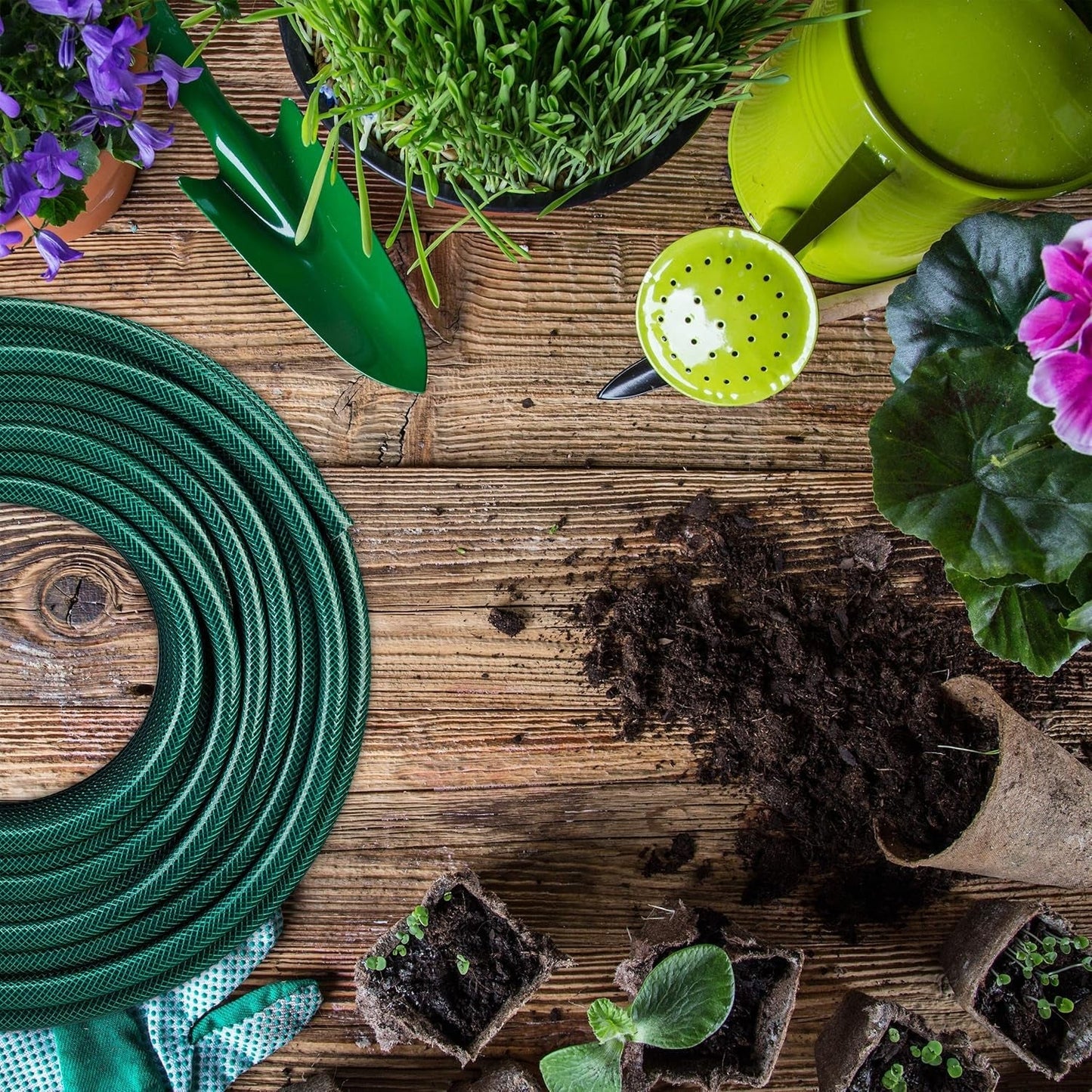 Relaxdays Haveslange 50m Universal Vandslange 1/2 Inch Lavet af PP til vanding af blomsterbede og græsplæner Mørkegrøn Grøn