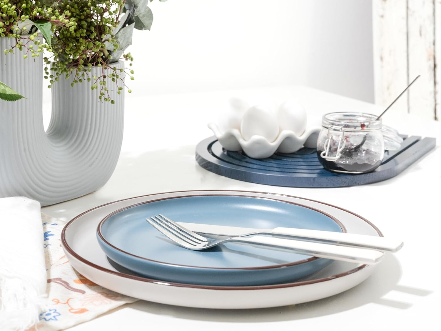 CreaTable, 21016, Modern Scandic Blue-Grey Series, 16-delt servisesæt, Porcelænskombinationsservice, Tåler opvaskemaskine og mikroovn, Kvalitetsfremstilling