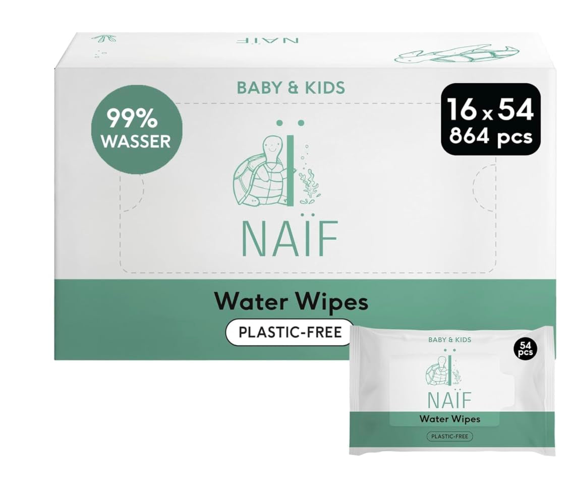 Naïf - Plastfri vådservietter - 1296 stykker (24 x 54 vådservietter) - Babybund, krops- og ansigtspleje - 99 % vand - 0 % duft og alkohol