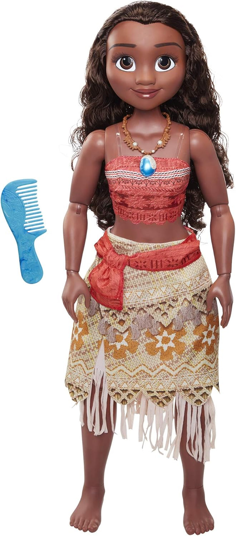 Disney Princess Vaiana, 80 cm stor Spielpuppe von Jakks Pacific, bewegliche Puppe, mit Bürste zum Kämmen ihrer wellligen Locken, vom Film inspireret Kleid, abnehmbare Halskette mit Anhänger