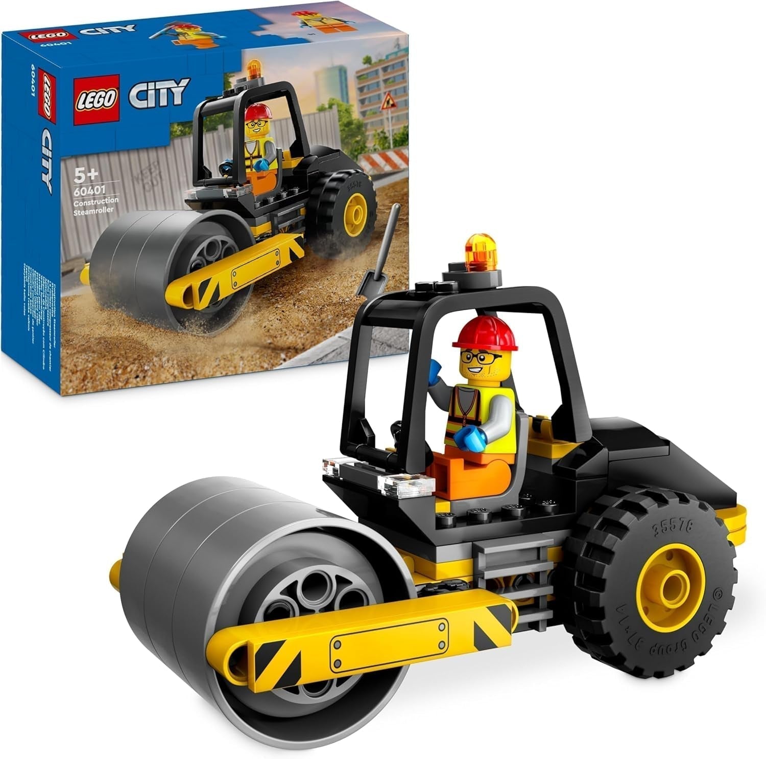 LEGO City Road Roller Byggevogn til 5 år børn Damprullelegetøj med bygningsarbejder Minifigur Fantasifuld legeoplevelse for drenge og piger Lille sjov gave 60401 Byggesæt Beuche den LEGO-Store Single
