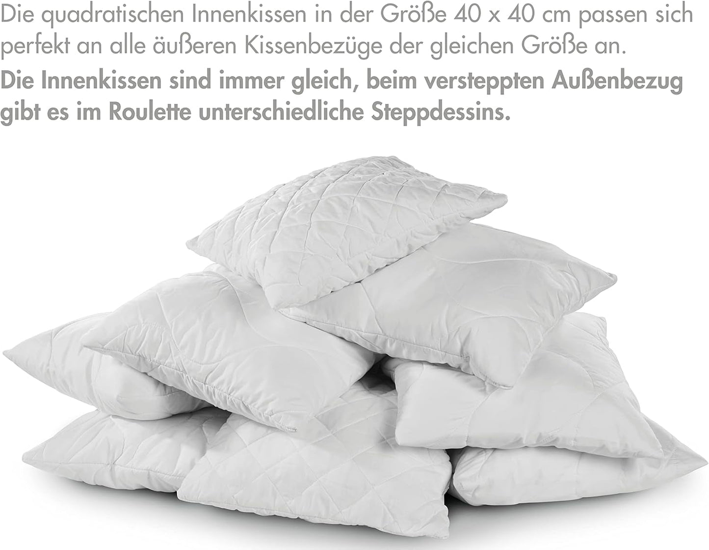 Traumnacht Komfortabel roulettepude, Sæt med 4 puder, Med quiltet betræk og skumfyld, 40 X 40 cm, Øko-Tex certificeret, Lavet efter den tyske kvalitetsstandard Naty Shop standardpuder
