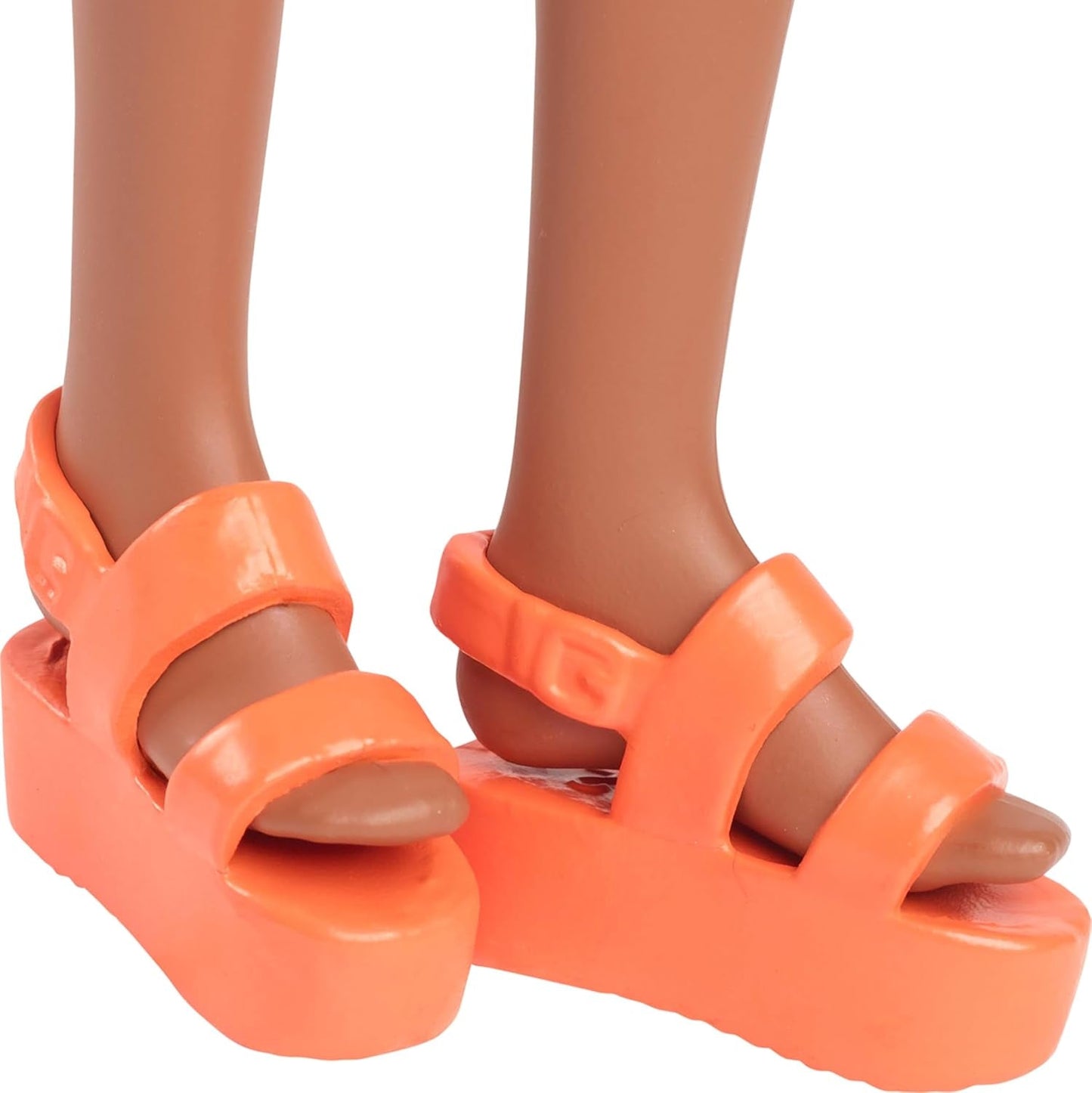 Barbie Fashionista dukke nr. 233 med sort hår, orange plaid midikjole med lyserøde blomster, halskæde og sandaler, HYT91