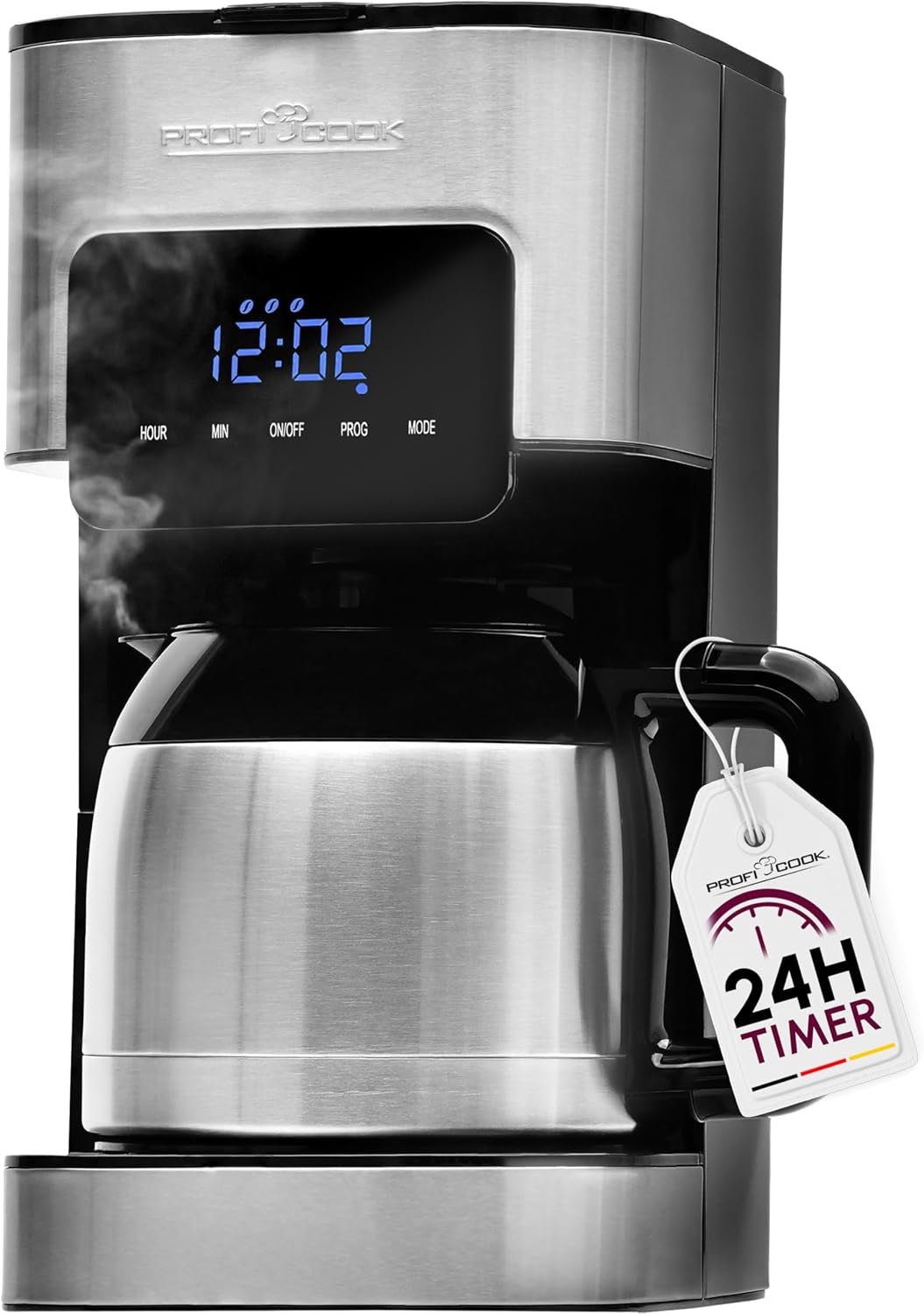 Kaffemaskine Profi Cook | 8-10 kopper | Timer | Sensor Touch-kontrol | 1,2 liter dobbeltvæg termokande | Smagsforsegling | Kaffemaskine med filter i rustfrit stål | PC-KA 1191