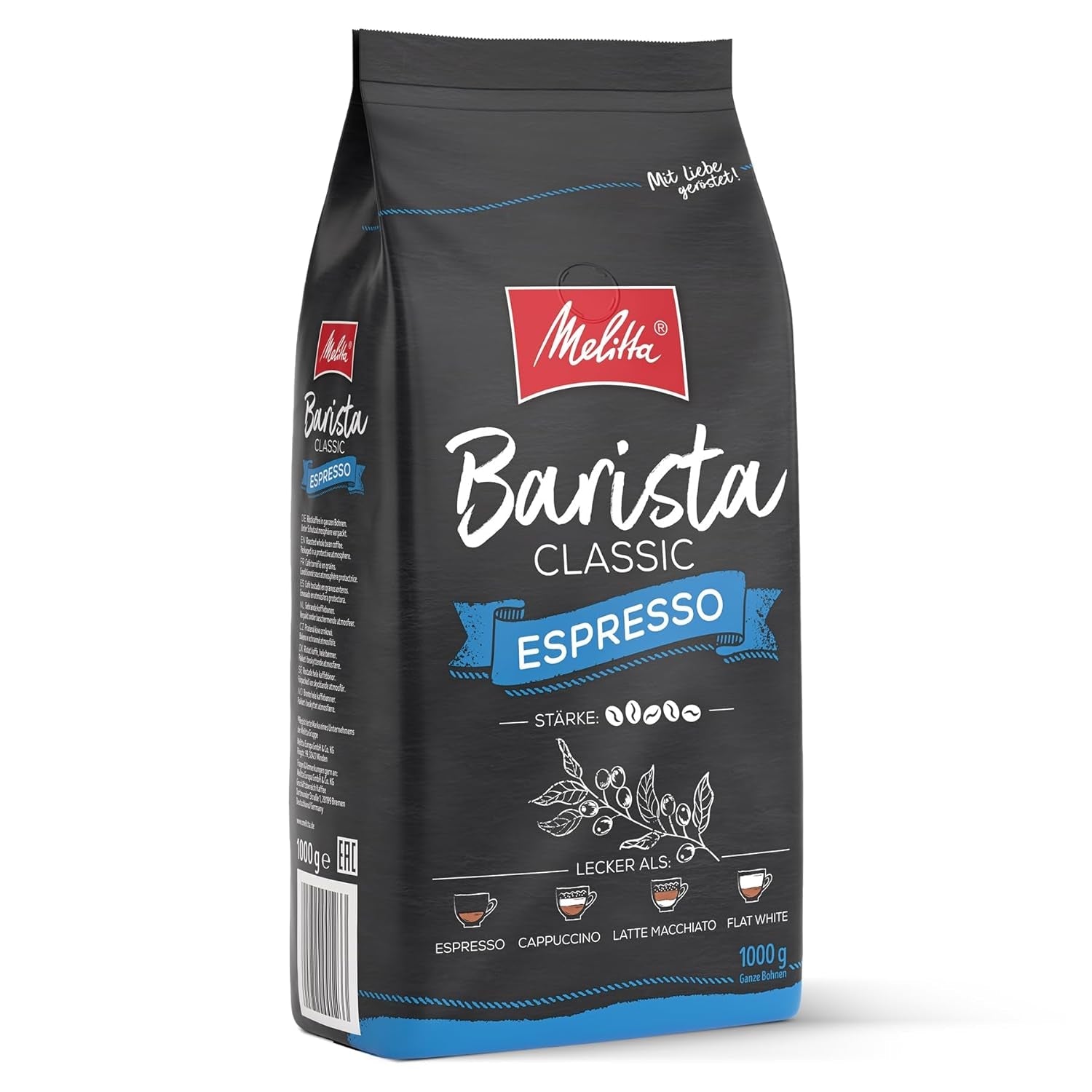 Melitta Barista Classic Espresso, hele kaffebønner 1 kg, maling, kaffebønner til automatiske espressomaskiner, stærk ristning, intensitet 5 (pakke med 2)