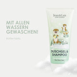 Jean & Len 2 i 1, Shower gel og shampoo til sensitive børn, 200 ml Brusebad og bad Naty Shop