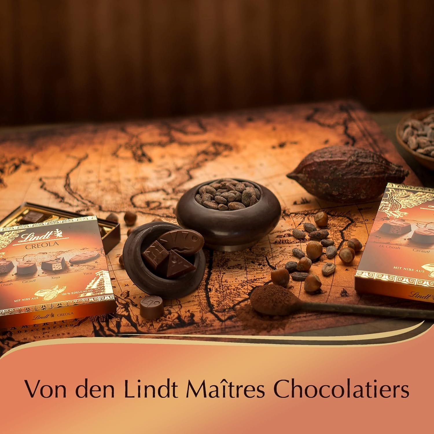 Lindt Chokolade | Kreolsk Pralineæske | 100 g | 9 praliner i 4 lækre sortimenter, lavet af 100% fin kakao, uden alkohol | Chokolade gave sæt