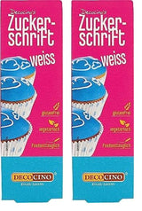 Decocino Red Sugar Lettering - Madfarvebogstaver - Praktisk rør til mærkning af fondant og glasur - Bagepynt til kager, kager og cupcakes! (Pakke med 2)