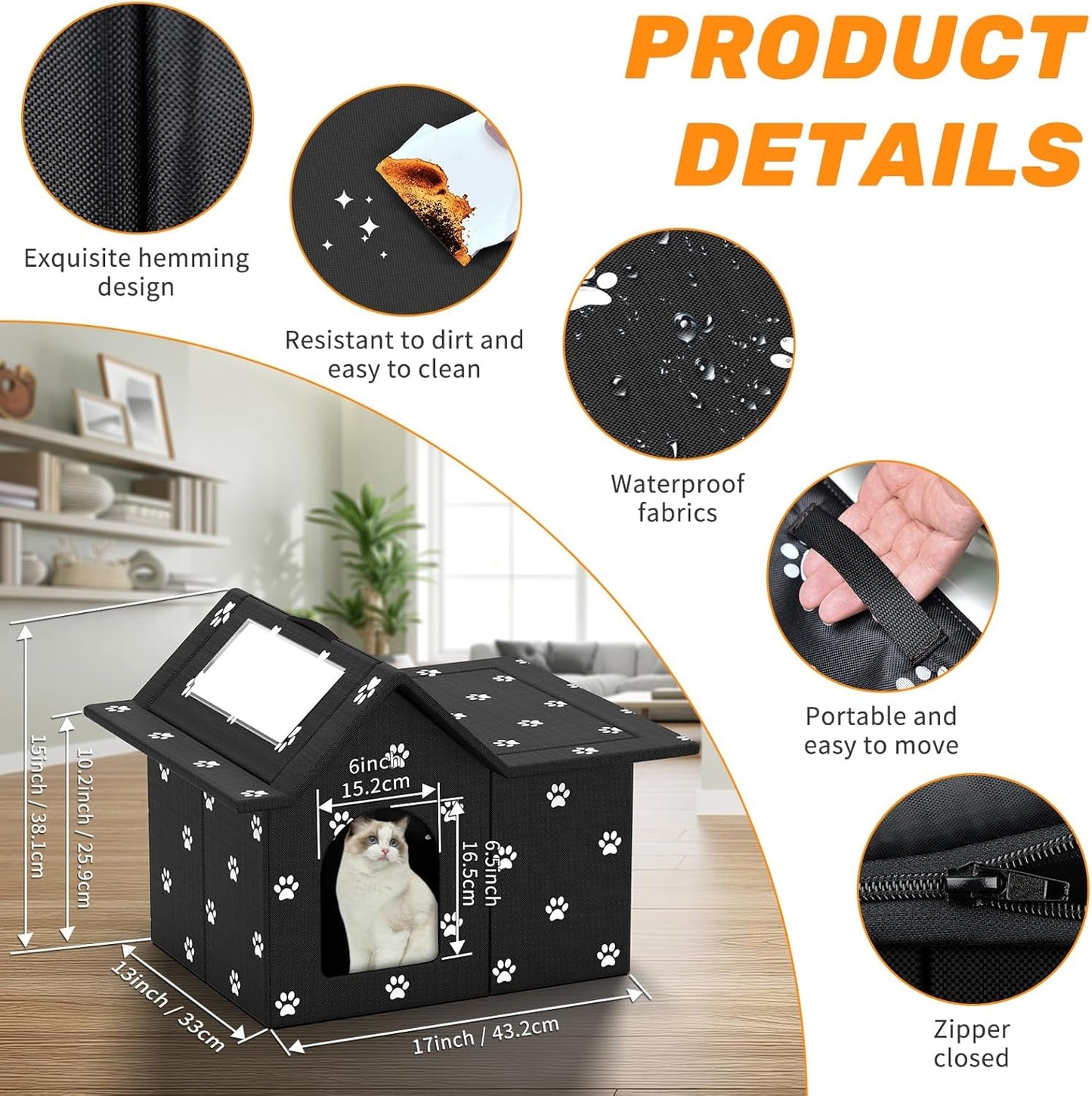 Katzenhaus Für Draußen Winterfest, Haus for verwilderte Katzen med abnehmbaren Kissen, Winterschutz for Haustiere med Türvorhängen, enkelt til montering
