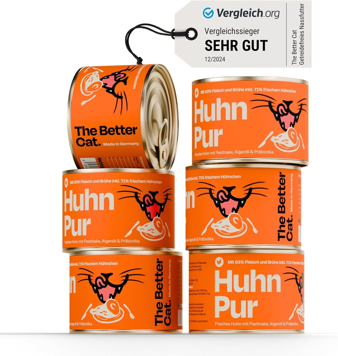 The Better Cat - Kornfrit vådfoder med ekstra højt kødindhold - Premium kornfrit og sukkerfrit kattefoder (200 g, kylling)