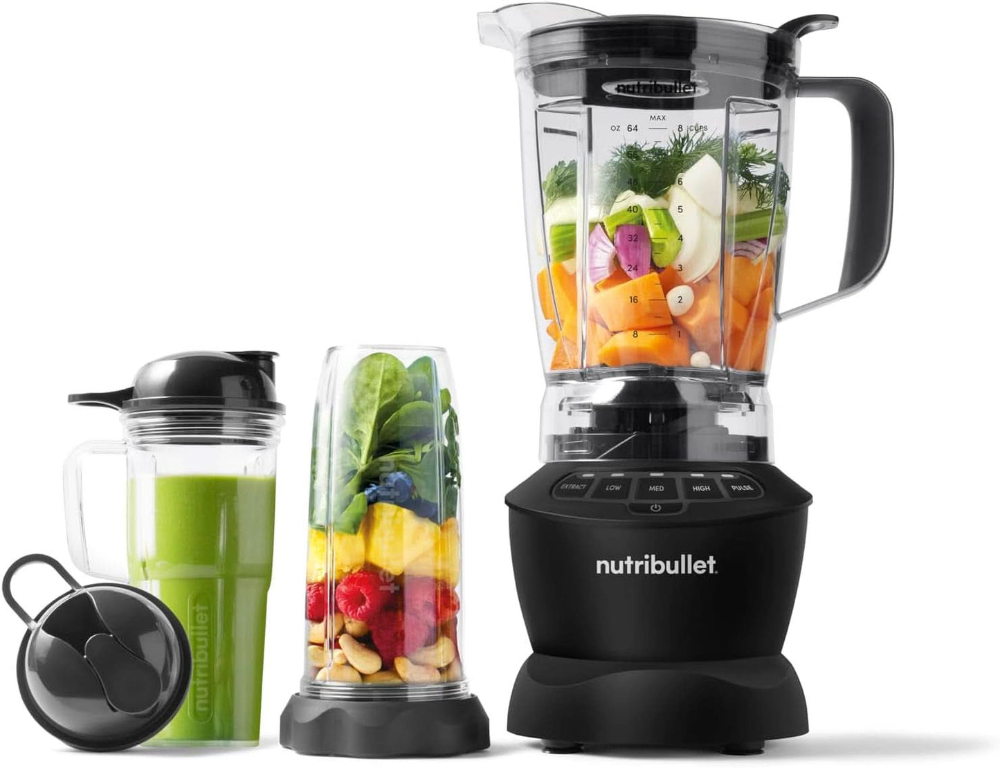 Nutribullet Full Size Blender, Elektrischer Mixer, Multifunktionaler Stabmixer, Professioneller Mixer, 1000 Watt Leistung, 1,6L Becher, Grau, NBF450DG Køkken Naty Shop Dunkelgrau 1200 Watt