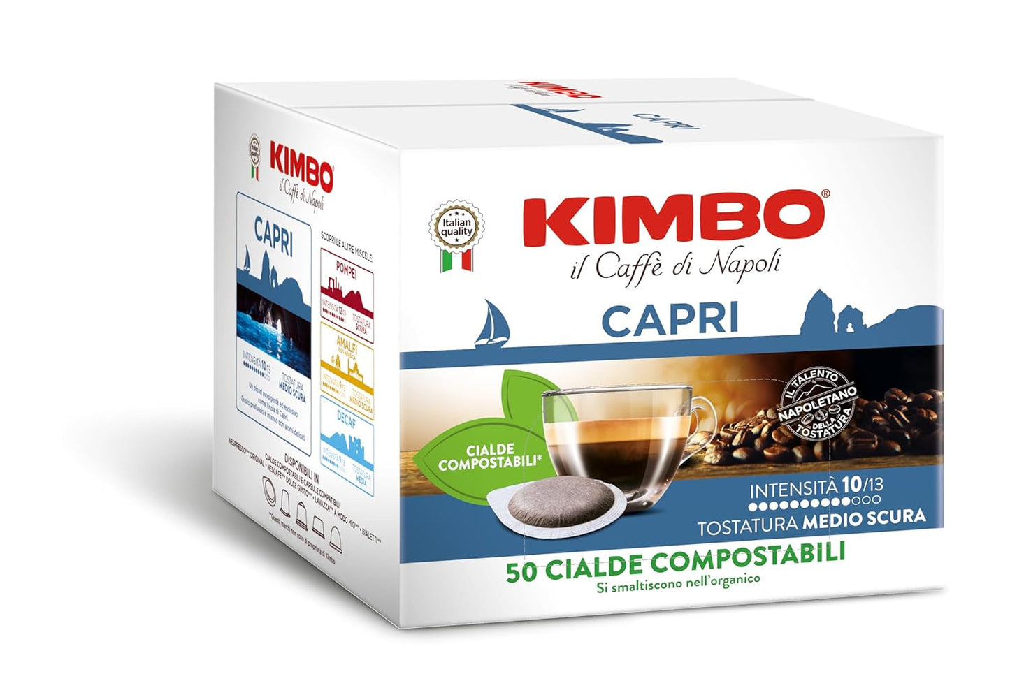 , Le Meraviglie del Gusto Capri, 50 Kaffeepads, Tiefer og Intensiver Gesmack, Intensität 10/13, Mittel-dunkle Röstung, 1 Packung mit 50 Pods