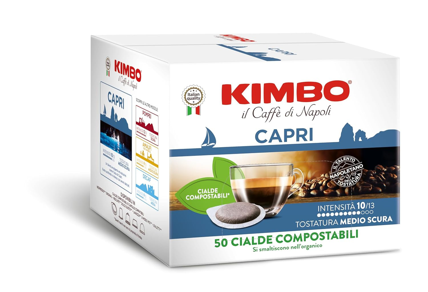 , Le Meraviglie del Gusto Capri, 50 Kaffeepads, Tiefer og Intensiver Gesmack, Intensität 10/13, Mittel-dunkle Röstung, 1 Packung mit 50 Pods