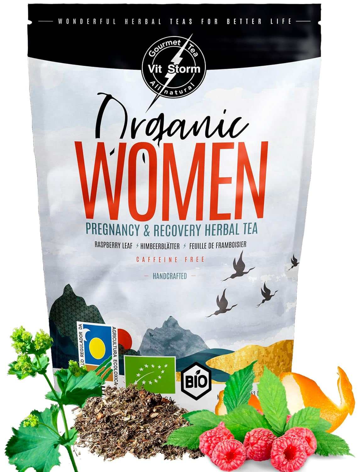 VITSTORM® BIO TEE Mom & Kids - Te til kvinder og ammende - Rooibos, æble, fennikel, citronmelisse, alchemilla, jordbær - Afslappende te - Frugtagtig og lækker - Koffeinfri - Urtete 100 g