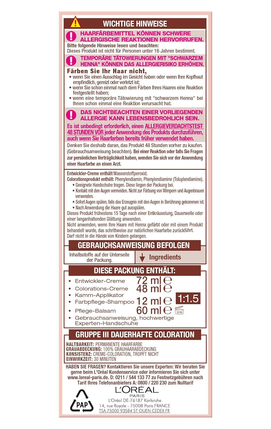 L'Oréal Paris Permanent hårfarve til enhver hudfarve, farvning uden ammoniak, universelle nude toner med fuld dækning af gråt hår, Excellence Creme, no. 5U Lys kastanje (brun), 1 stk Hårfarve Naty Shop