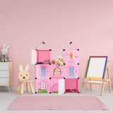 Relaxdays modulopbygget hylde til børneværelser, prinsesseslotsdesign, plastik, gør-det-selv-skab med låger, HL: 128 x 110 x 37 cm, pink