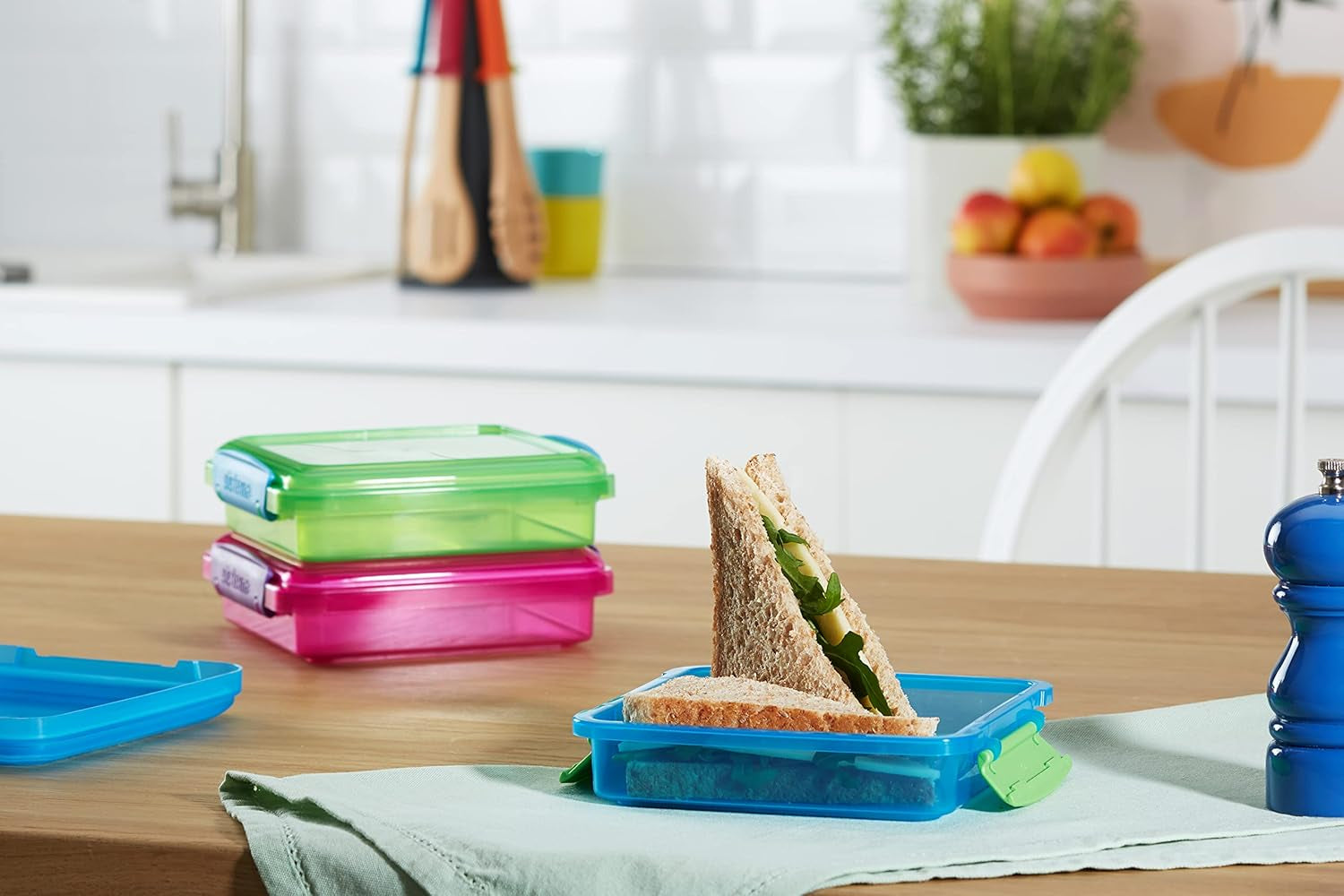Madkasse sandwich box system | 450 ml | stabelbar og lufttæt madkasse med låg | for børn og voksne | uden BPA | blandede farver | 3 stk Naty Shop madopbevaringsbokse
