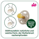 nip - Cherry Green | 0-6 måneder | Pakke med 4 | Sut, velegnet til amning og tænder. Bæredygtig sut, lavet af naturlige råmaterialer, lysegrøn/brun