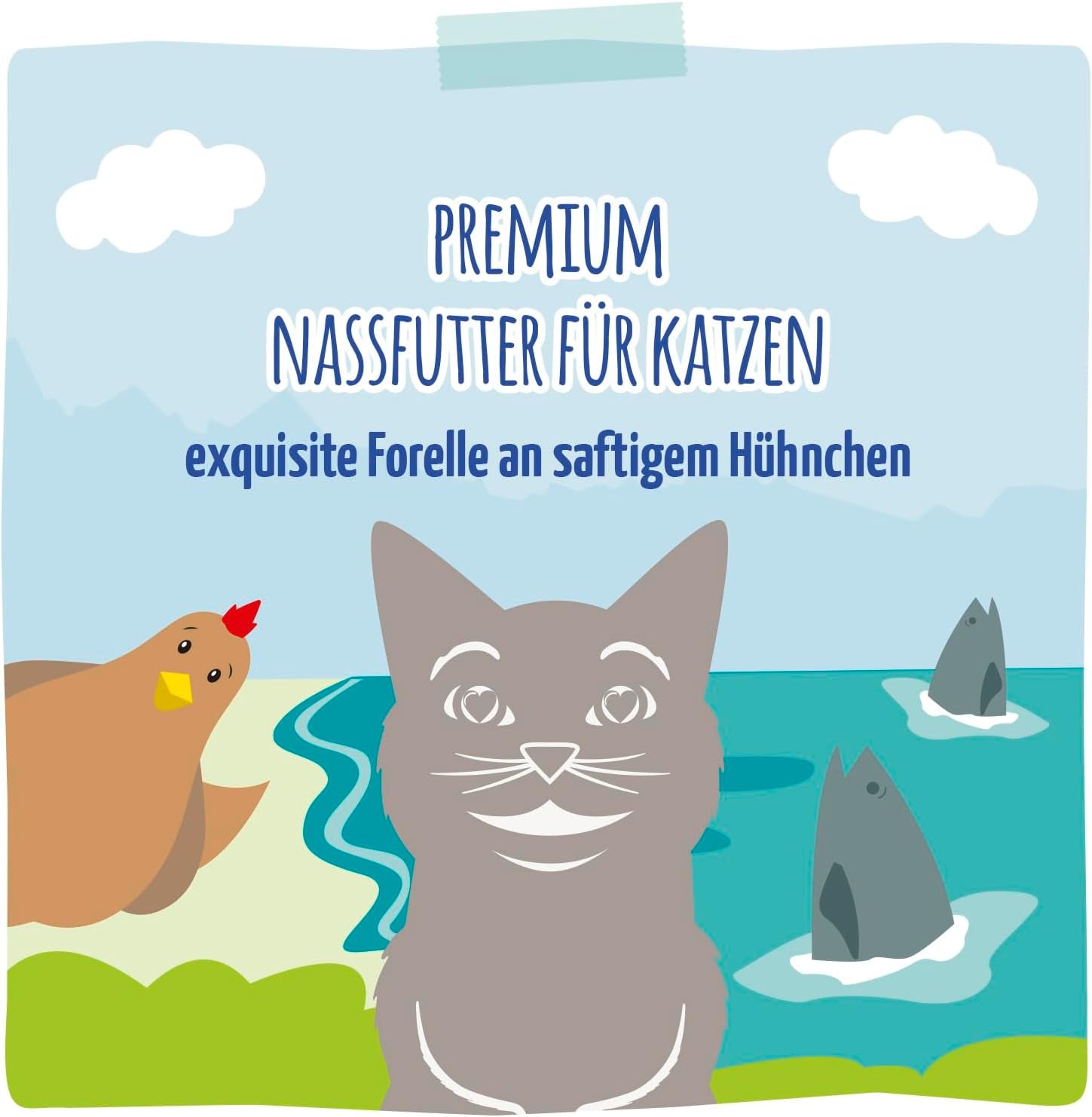 MjAMjAM - Premium våd kattefoder - Raffineret ørred med saftig kylling, pakke med 6 (6 x 400 g), kornfri