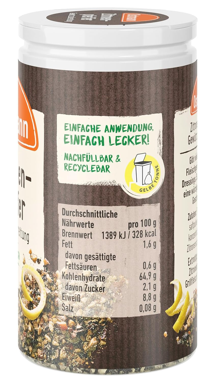 Ostmann Gewürze - Zitronenpfeffer Gewürzzubereitung | Til salatdressinger, saucer og fiskeretter 40 g i Der Streudose