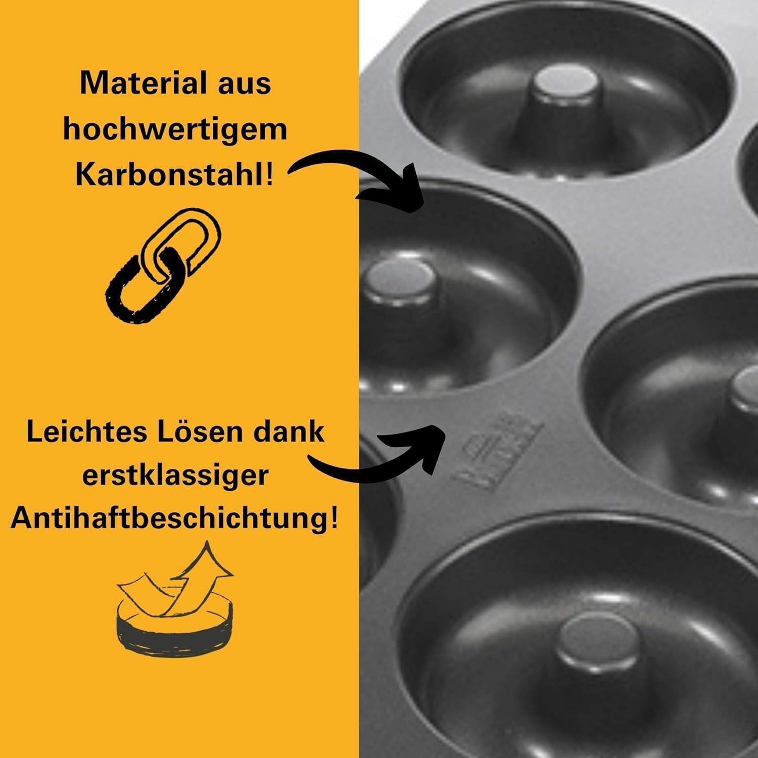 Birkmann, Easy Baking, Donutblech, Backform Für 6 Donuts, Mit Hochwertiger Antihaftbeschichtung, Ø 9 Cm, Mit Rezept, 881631 Forme og bakker til bagning Naty Shop