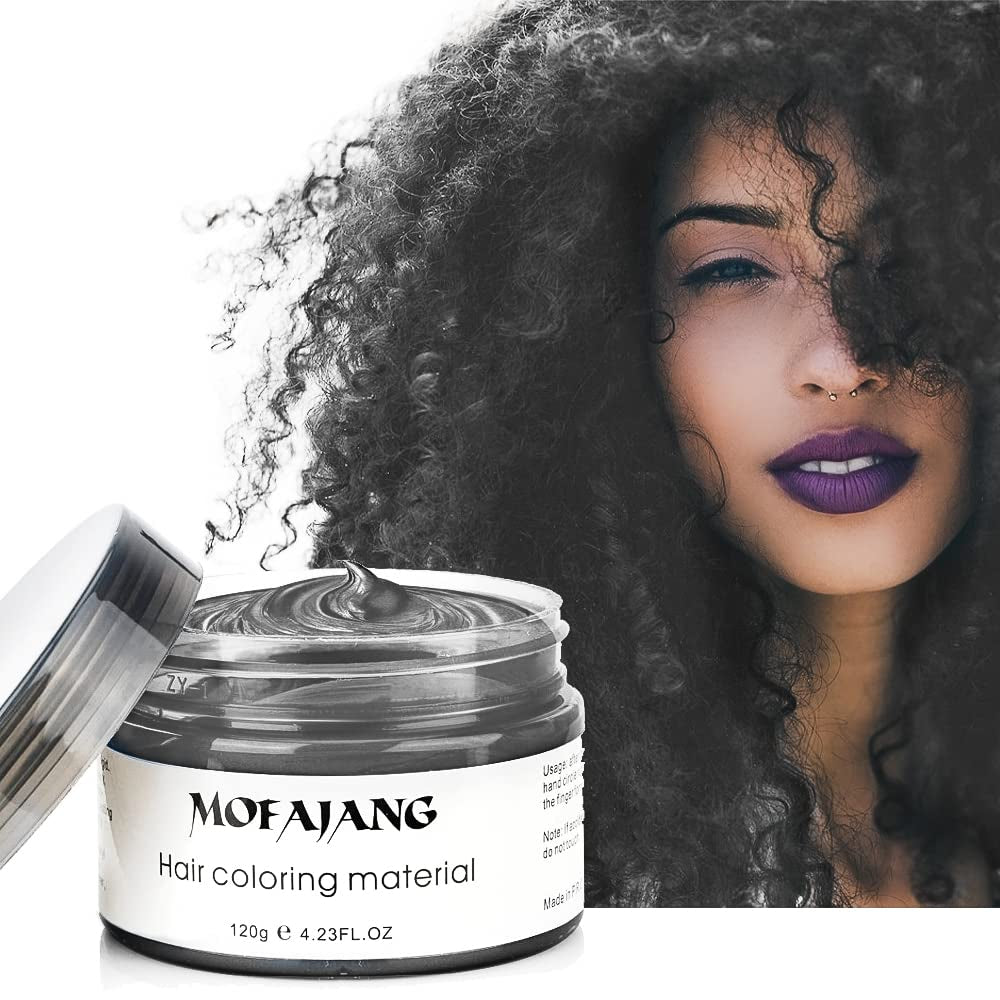 Midlertidig hårfarve, styling af hårfarve til mænd, kvinder, naturlig hårpomade, hårfarvevoks til fest, cosplay og halloween, 4,23 oz (sølvgrå) Naty Shop hårfarve 3 sort