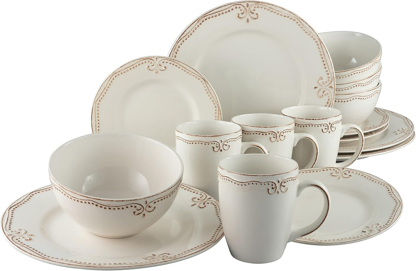 CreaTable, 23601, Romantic Vintage Series, 16-delt porcelænssæt til 4, Porcelænskombinationsservice, Tåler opvaskemaskine og mikroovn, Kvalitetsfremstilling
