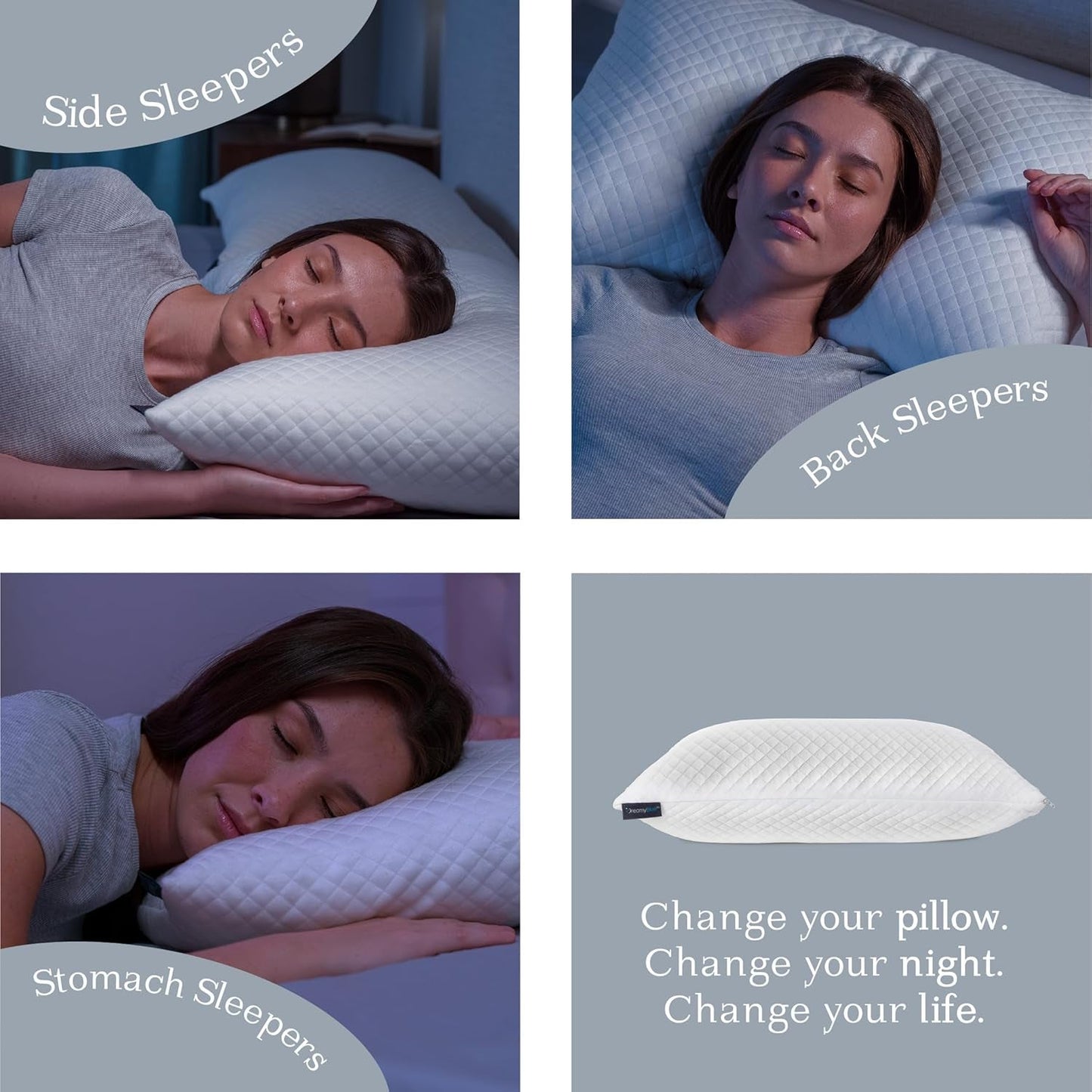 Dreamyblue Premium sovepude - strimlet memoryskum fyld [Justerbar loft] Vaskbart bambusvundet viskosebetræk - Til glidende sider, ryg og mave - Naty Shop standardpuder
