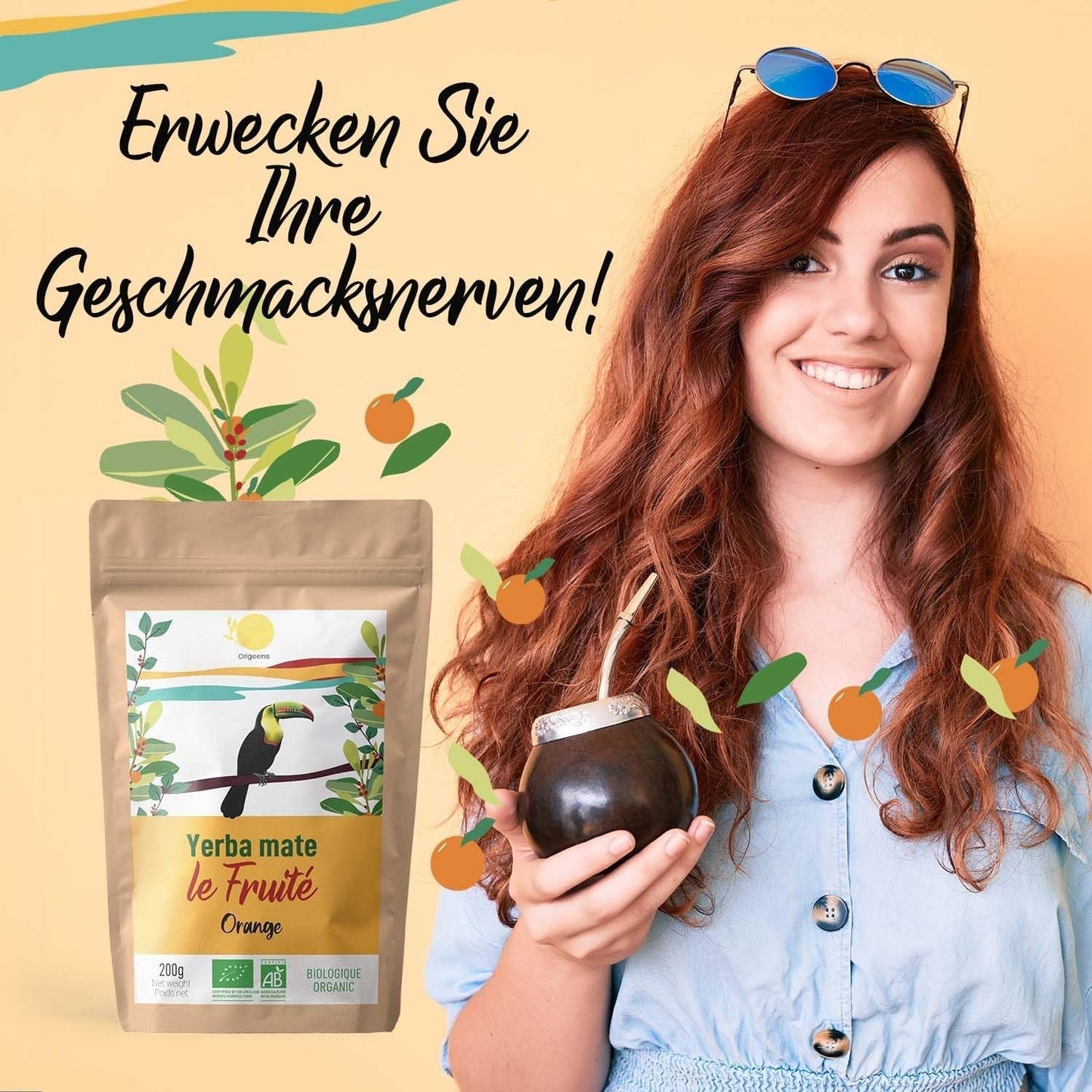 ORIGEENS BIO YERBA MATE med appelsiner 200 G - Frugtagtig te I Økologisk uristet Yerba Mate te, uden stilke og støv I Energigivende og afgiftende drik