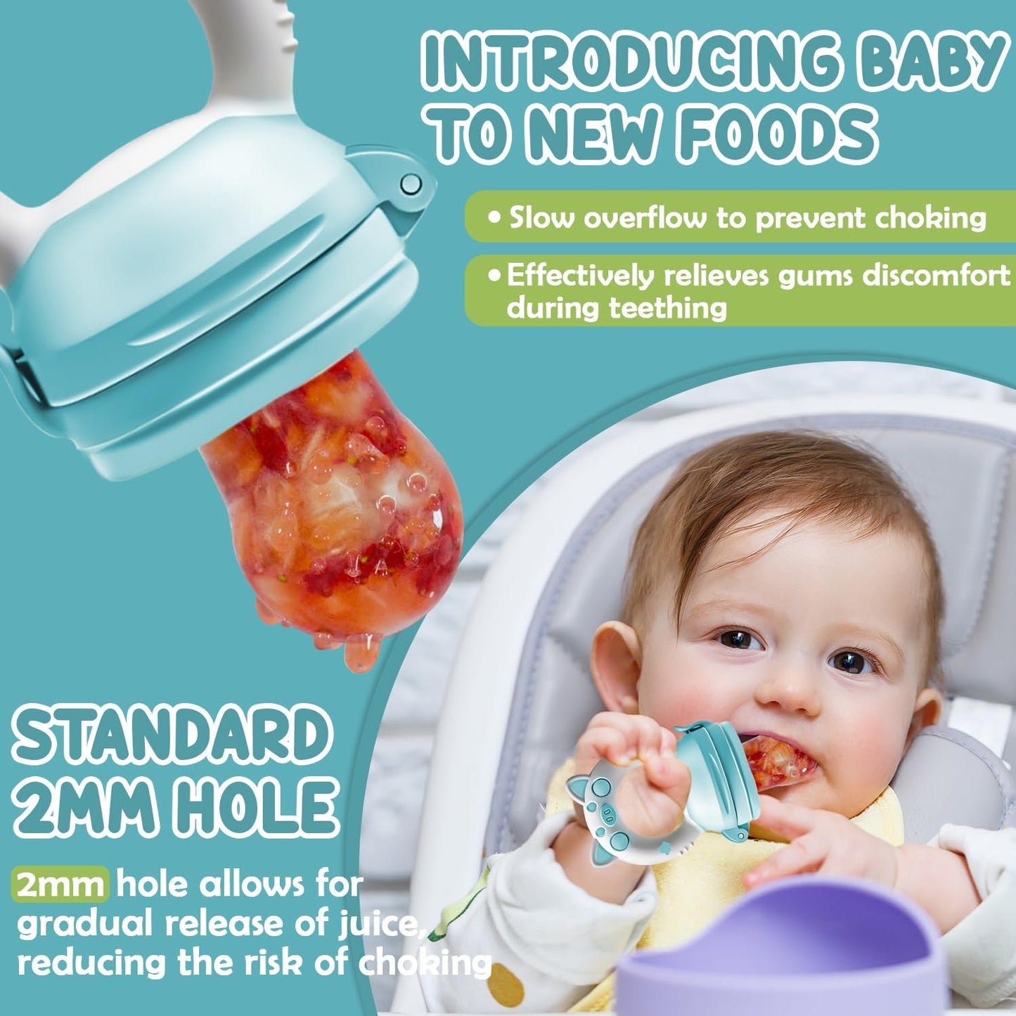 Babyfrugtsutter, 2 pakke frugtsutter til babyer 3 måneder op, opgraderet version 2023, fyldbare sutter, grødsutter, frugtsutter til babyer, BPA-fri, 8 silikonesutter i 3 størrelser