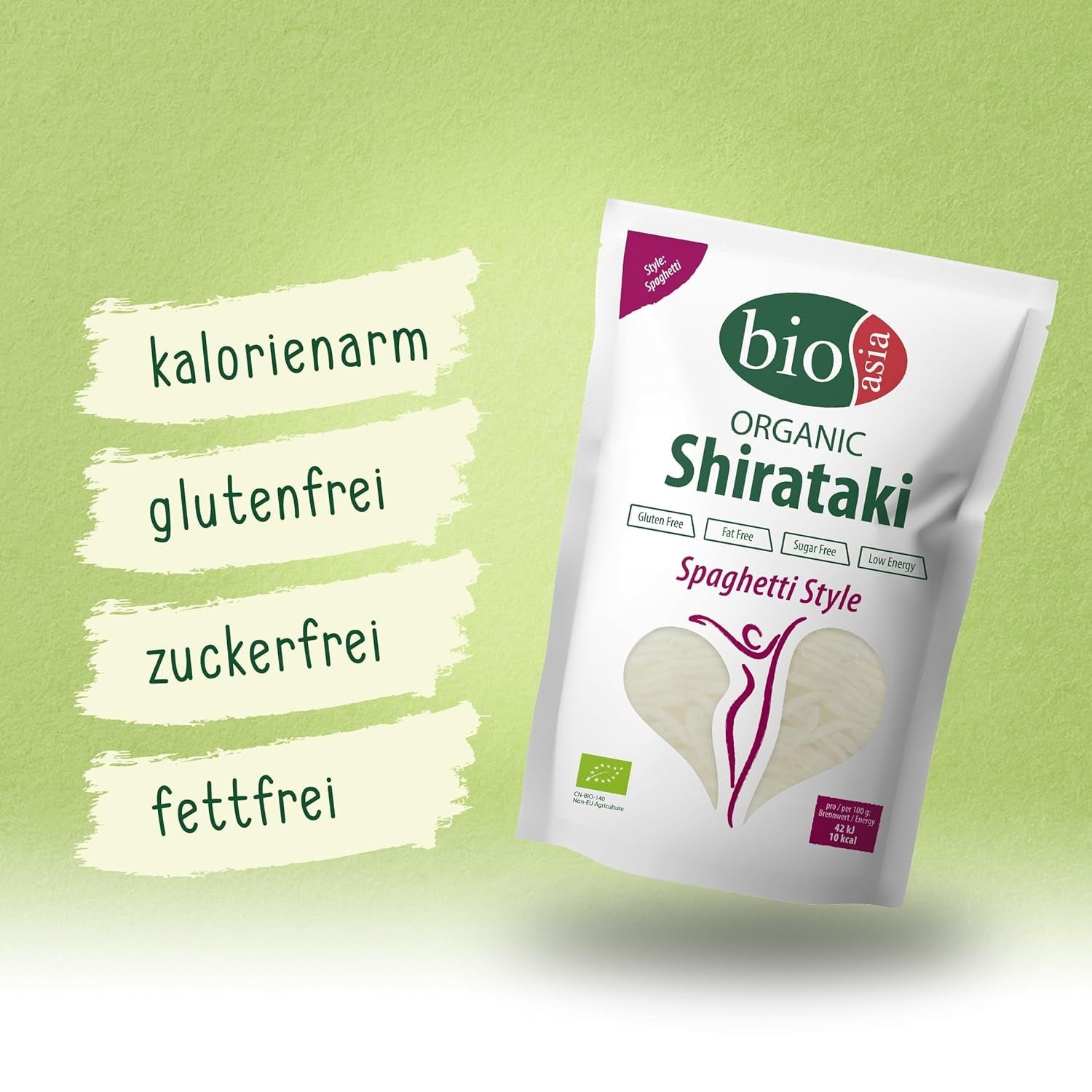 Bioasia Bio Shirataki Spaghetti – Nudeln aus aus Bio-Konjakmehl – ​​Mit niedrigem Kaloriengehalt – Zucker-, fett- og glutenfrei (1 x 270 g)