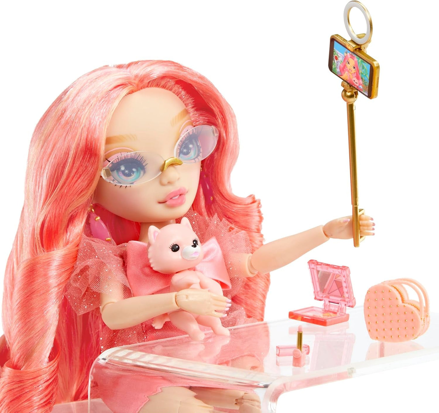Rainbow High Fashion Doll - Pinkly Paige - Pink modedukke i et modetøj - med briller og over 10 farverige legetilbehør - Ideel til 4-12 årige og samlere