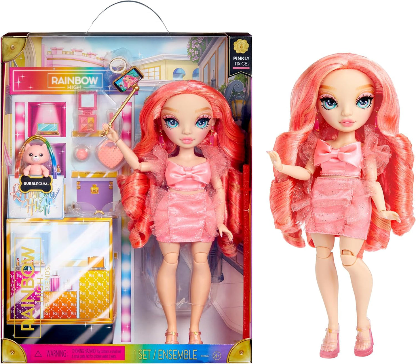 Rainbow High Fashion Doll - Pinkly Paige - Pink modedukke i et modetøj - med briller og over 10 farverige legetilbehør - Ideel til 4-12 årige og samlere
