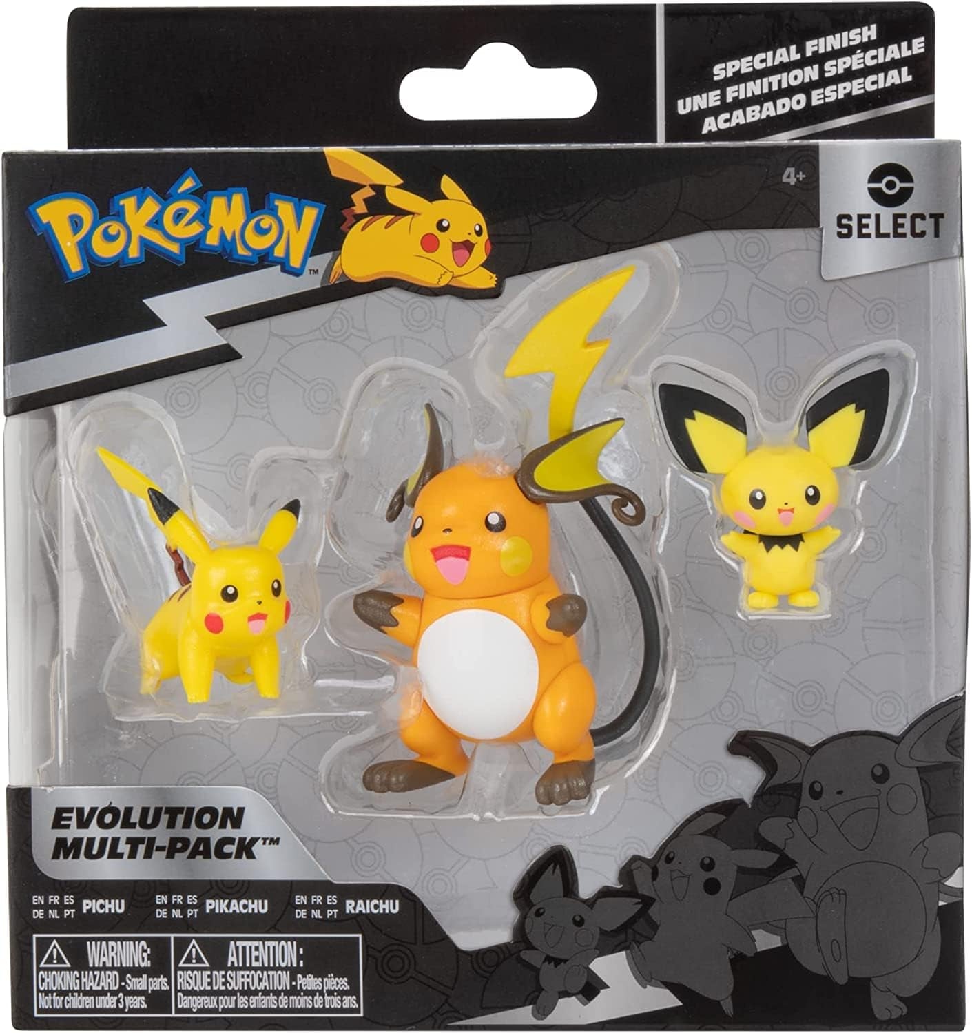 Pokemon PKW2778 Select 3-Pack med Pichu og Pikachu og 7,6 cm Raichu Battle Figures Evolution Multipack Style 2 Action Figurer Naty Shop
