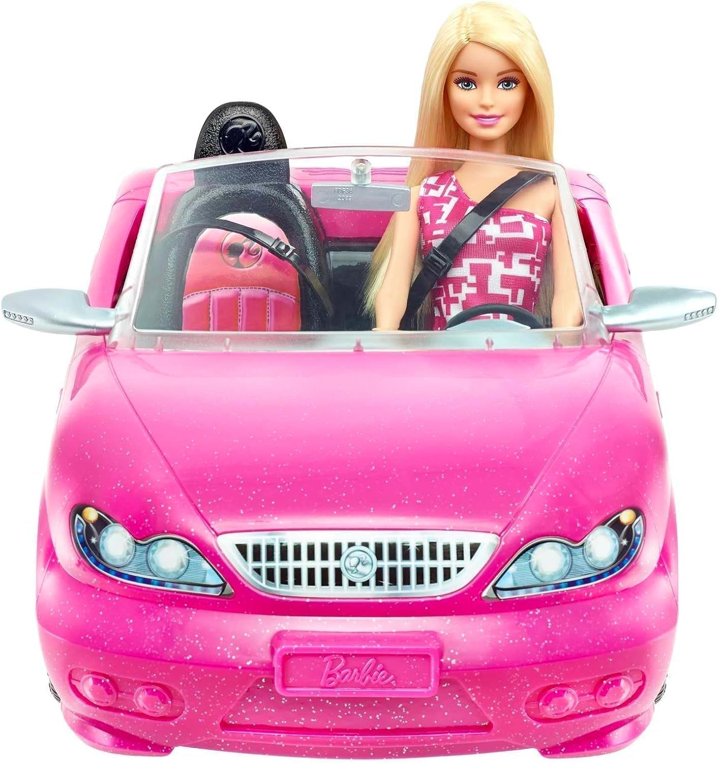 Barbie dukke og pink glitter cabriolet, realistisk dæklogo, 3 år gammelt legetøj, DJR55 Naty Shop Dolls