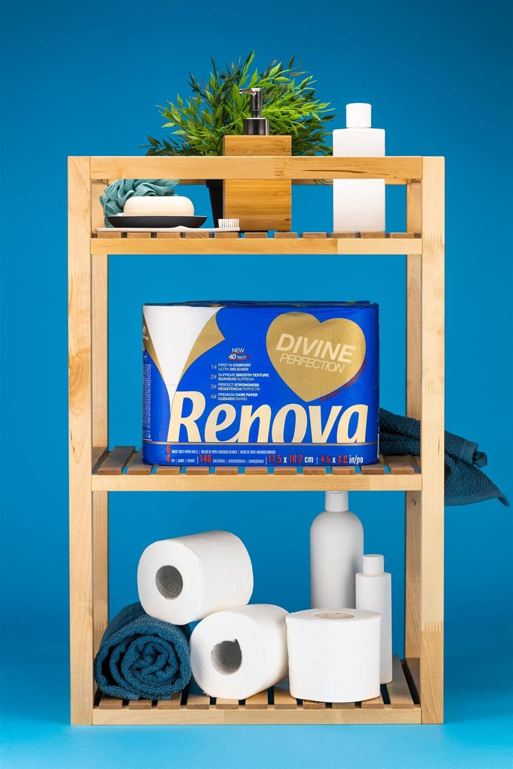 Renova Renova Divine Perfection toiletpapir, 42 ruller, premium toiletpapir, 4-lags, ultrablødt, ekstra styrke, tykt, blødt og absorberende, Fsc-certificeret papir, 4400G