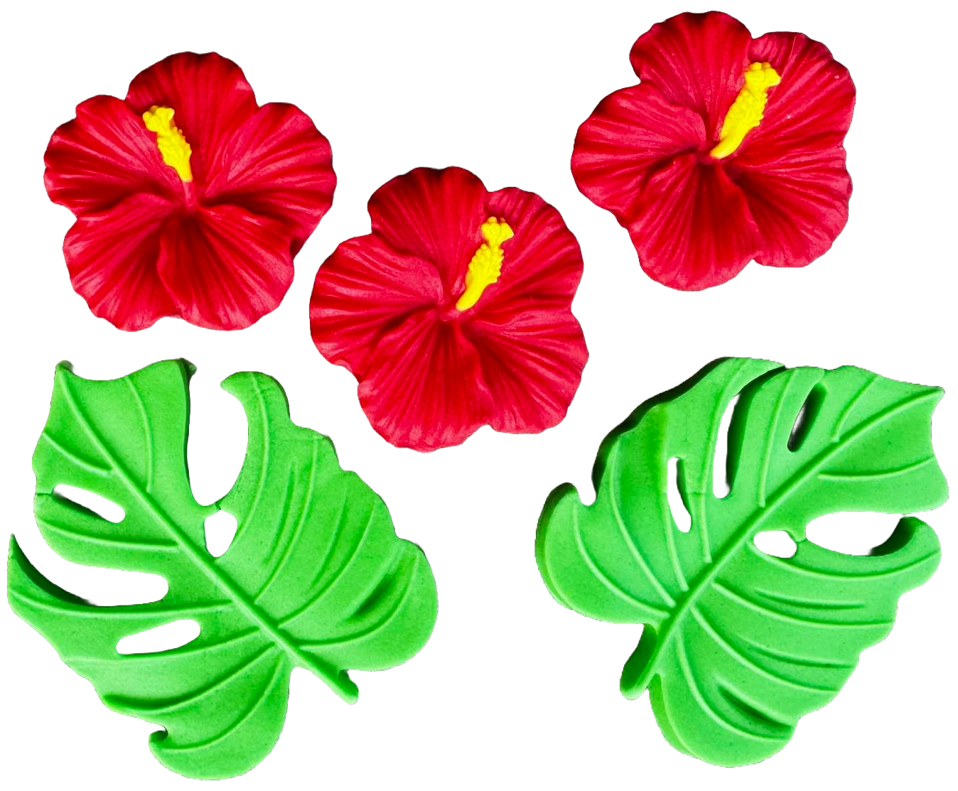 Sæt med 5 spiselige sukkerdekorationer, Hibiscus Sugar Paste Decorations Naty Shop